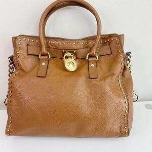 Michael Michael Kors classic cognac saffiano structured satchel embellish